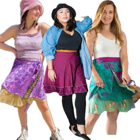 NWT-Sz.Regular-💯% Reclaimed Reversible Silk Sari Skirt- No Two are alike - Picture 3 of 10